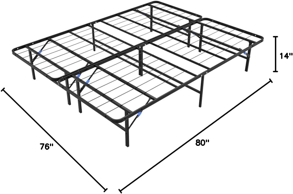 Nestl Foldable King Size Bed Frame, Platform Bed, Steel, Easy Tool Free Assembly, 14 Inches High, King, Black