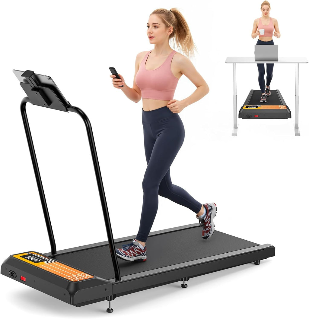 Walking Treadmill Pad with Handle Bar, Silent Fitness Equipment, Treadmill with 4-in-1 Modes, Easy Assembly, Portable Home Gym Equipment