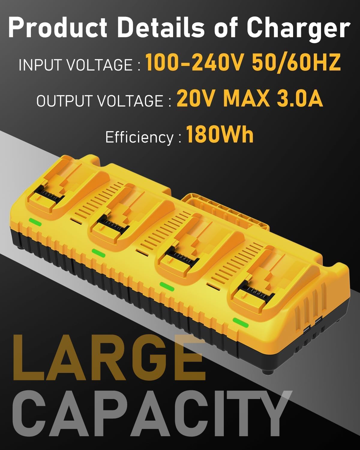 4Pack 12.0Ah DCB206 Replacement for Dewalt 20V Max Battery and DCB104 Battery Charger, Compatible with Dewalt 20V Tools,Impact Driver, Hammer Drill, Sawzall, Vacuum (12.0Ah-5Pcs)
