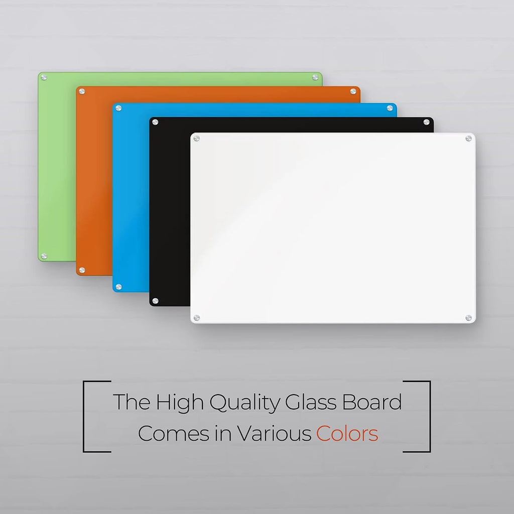 Fab Glass and Mirror Magnetic Glass Dry Erase Board - Frameless Black Whiteboard - Wall Mounted with Marker, Eraser & Rare Earth Magnets - 48'W x 36'H