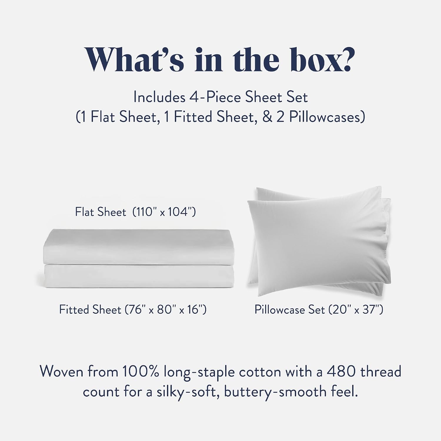 Brooklinen Luxury Sateen 4 Piece Sheet Set - 100% Cotton Bed Sheets, Soft & Durable Piece King Size Sheets Set in White, Oeko-TEX Certified Bedding Set, 1 Fitted Sheet, 1 Flat Sheet, 2 Pillowcases