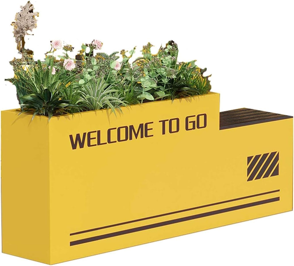 Bench with Planter Box, Outdoor Industrial StyleRaised Planter Bench with Garden Benchs Yellow Galvanized Sheet Planter Box for Porch, Patio, Garden and Backyard Garden Bench(L150*D30*H60)