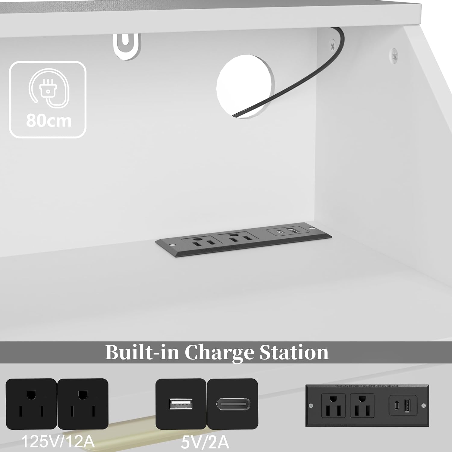 6 Drawer Dresser for Bedroom with Charging Station and LED Lights, Modern Double Dresser, Large Chest of Drawers with Open Space, LED Storage Cabinet for Living Room (White-Gold)