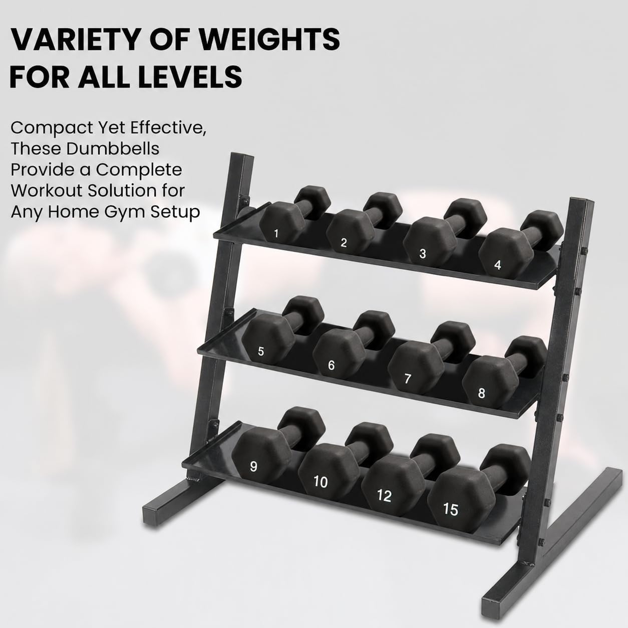 Neoprene Hexagon Dumbbells with Cast Ergo Handle (1 to 15lbs Pack of 1, 2, 4) | Durable Anti-Slip Exercise & Fitness Strength Training Free Weights for Home Gym | Black | For Men & Women