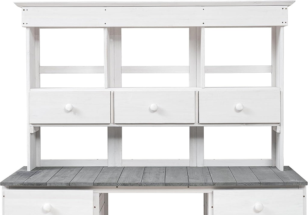 Rustic Design Garden Potting Bench Table with 3 Tiers Shelf and Ample Drawers, Large Gardening Workstation with Fir Wood Frame for Outdoor Space