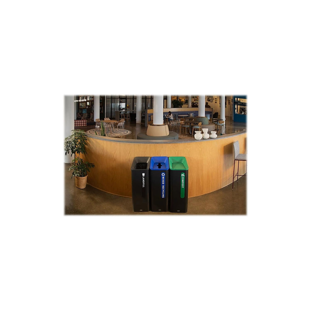 Rubbermaid Commercial Products Sustain Decorative Container, 15 Gallon Trash Can, Black/Green, Indoor for Office Buildings/Food Courts/Fast Casual Restaurants