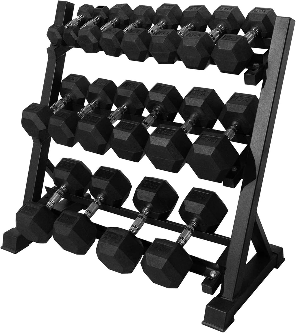 RitFit Rubber Coated Hex Dumbbell Set with Rack, 5-780LB for Home Gym Strength Training, Anti-Slip Knurled Handle, Hexagon Anti-Roll, Heavy-Duty Storage Rack