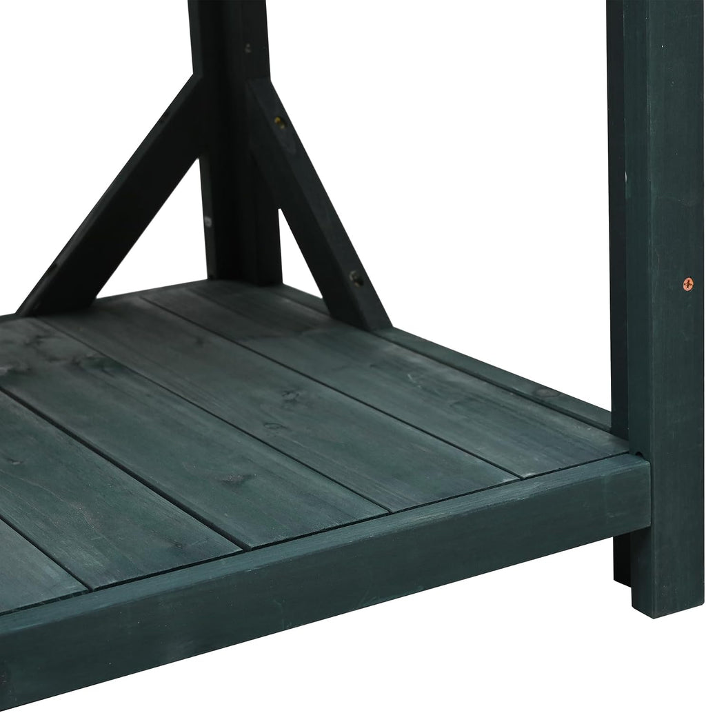 65' Large Wooden Farmhouse Rustic Outdoor Potting Bench Table, Patio Workstation, Garden Potting Bench with 4 Storage Shelves and Side Hook,for Outdoor Indoor Use (C)