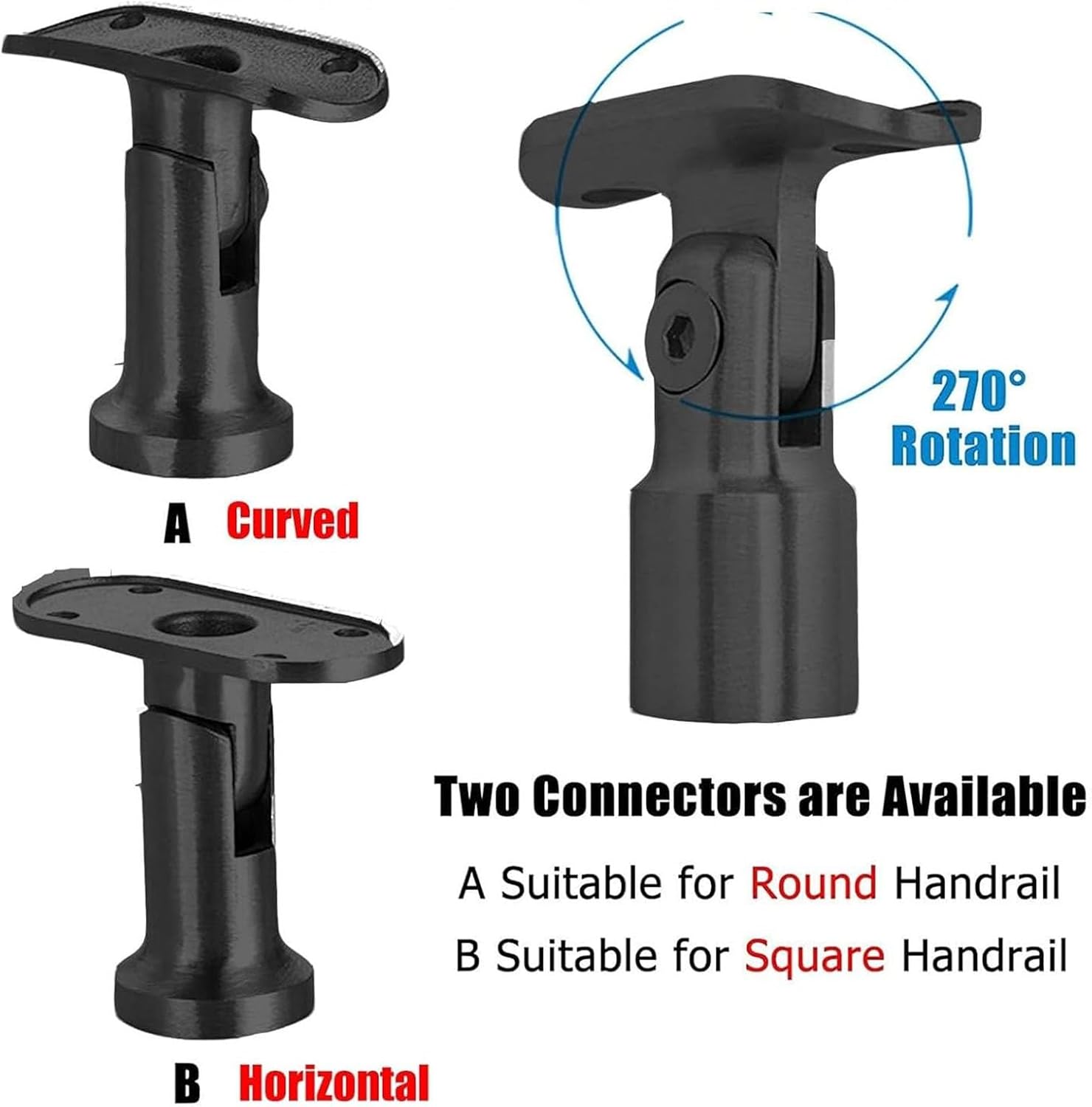 Black Glass Stair Railing Post Stainless Steel 304 Staircase Handrail Balusters with Glass Clamp and Rubbers, Metal Balustrade Suitable for Stairs, Terraces, Garden(Add Handrail Version)(End Post,75cm