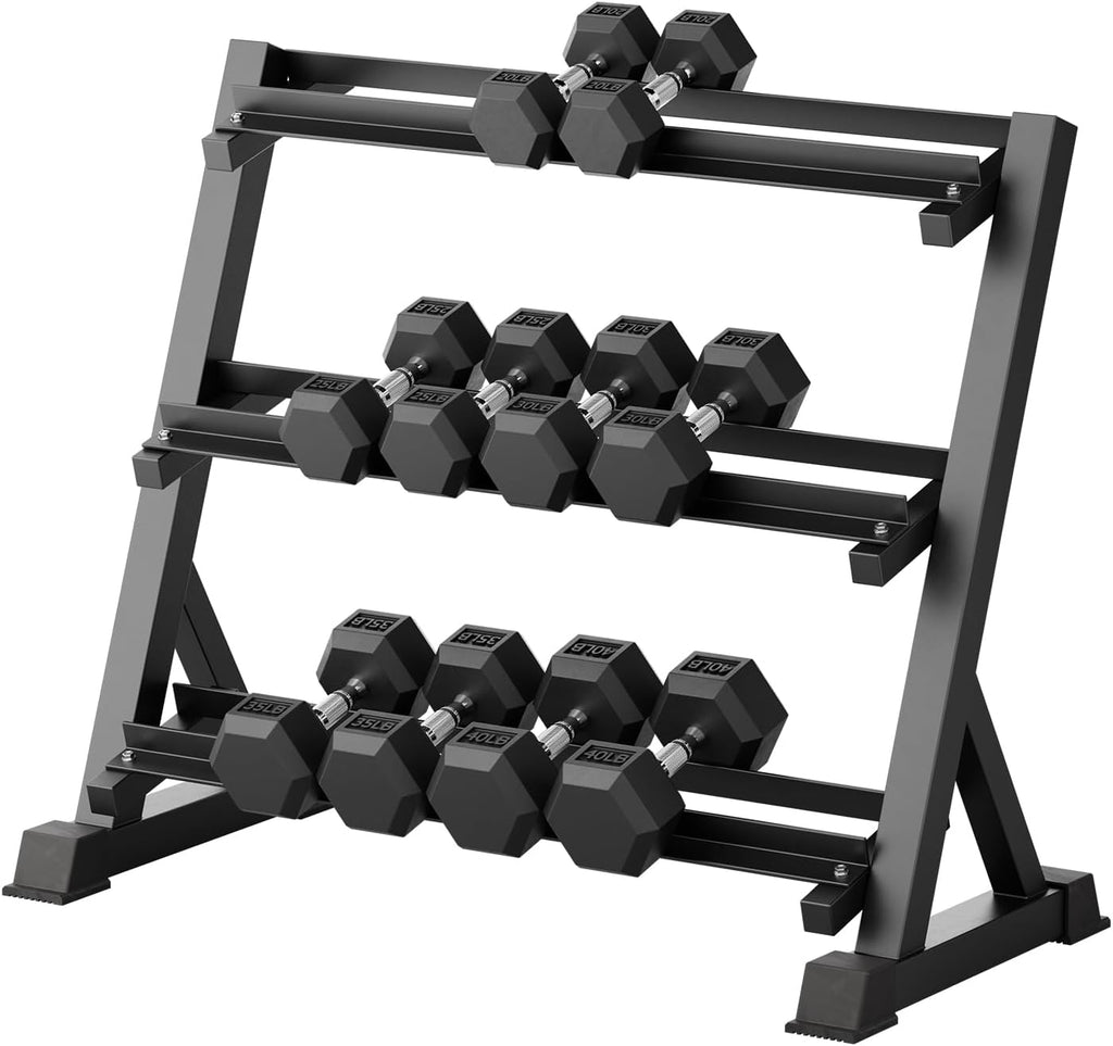 RitFit Rubber Coated Hex Dumbbell Set with Rack, 5-780LB for Home Gym Strength Training, Anti-Slip Knurled Handle, Hexagon Anti-Roll, Heavy-Duty Storage Rack