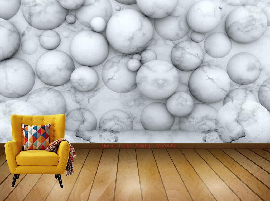 Avikalp Exclusive AVZ0582 European Literary Solid Geometric Marble Ball Background Wall HD 3D Wall Sticker(8 ft x 6 ft)