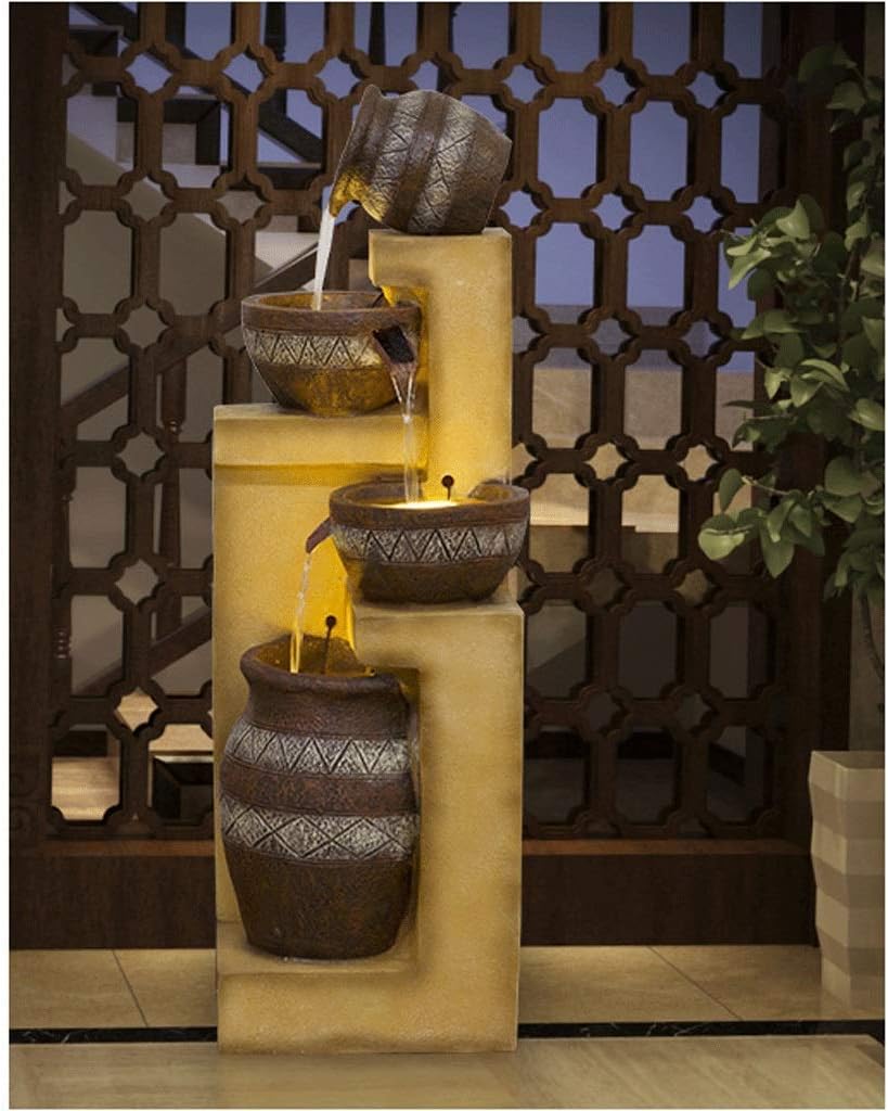 Indoor Fountains Water Fountain Cascading Resin-Rock Tabletop Fountain Indoors and Outdoors Water Feature Waterfall with LED Lights and Pump Decorative Fountain for Living Room Office Gardens Patios G