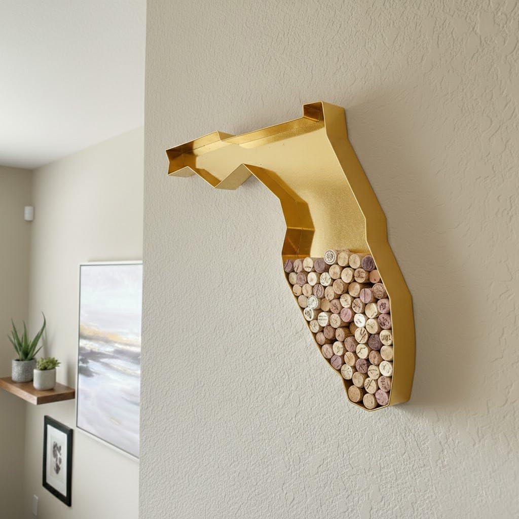 NEONSIGN Florida State Map Wine Cork Holder Metal Arkansas Decor Sign Wine Bar Pub Home Decoration (Gold, 36 in)