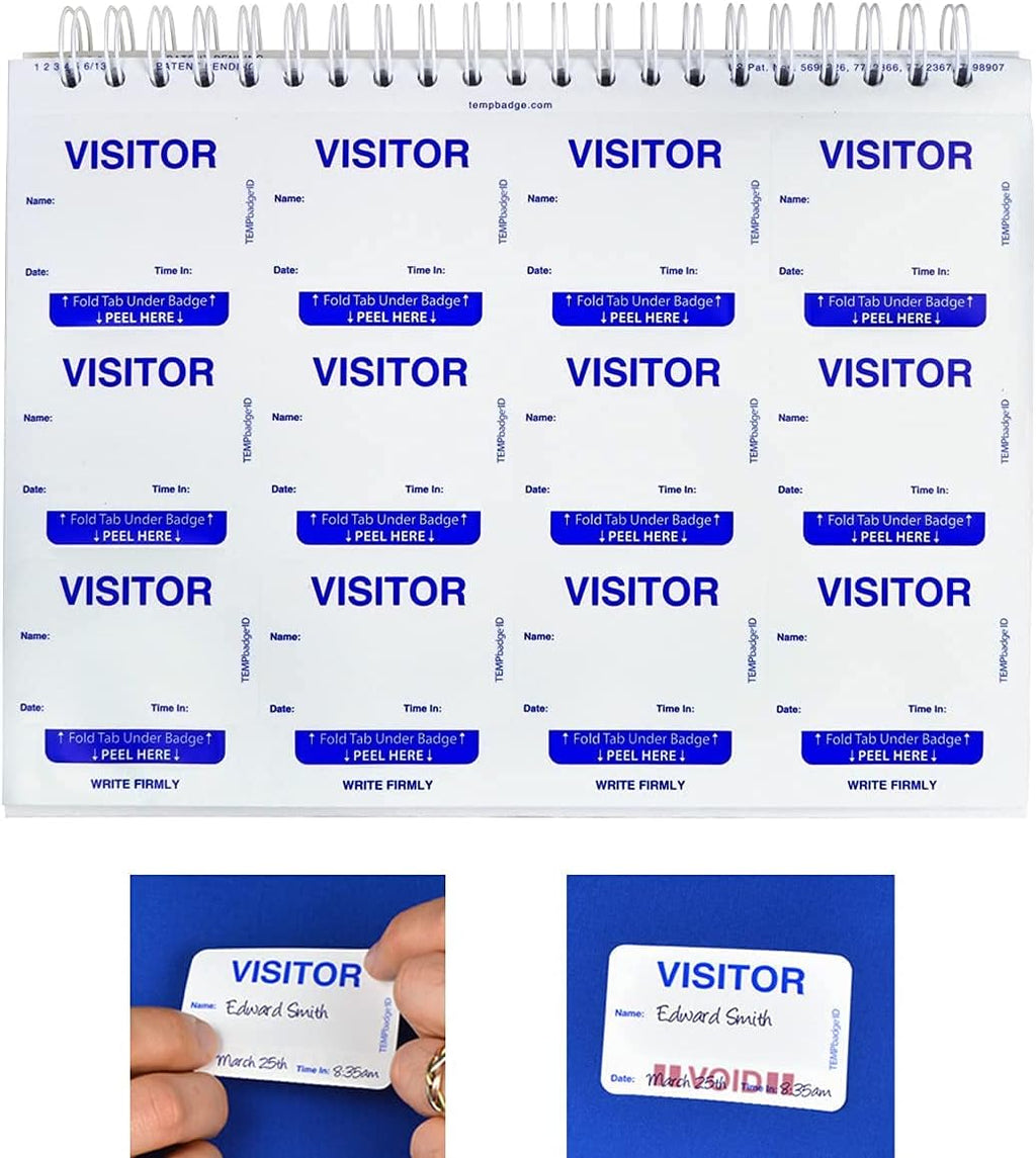TEMPbadge Giant Sign in Visitor Badge Log Book (480 Badges) One Day Self Expiring - Security Name Tag Stickers - Easy Guest Management/Registry System for School & Business by Specialist ID