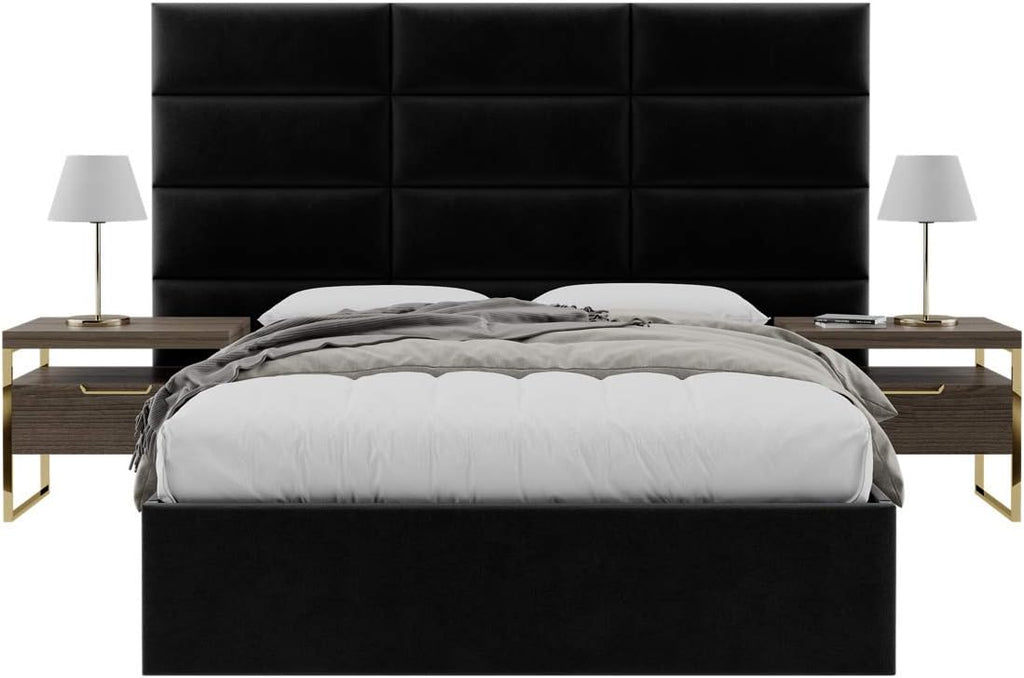 Vänt Upholstered Wall Mounted Headboard Panels -Catherine Layout - 90' X 46'-Configuration of 12 Individual Panels - Recommended for Queen-Full - Velvet/Black
