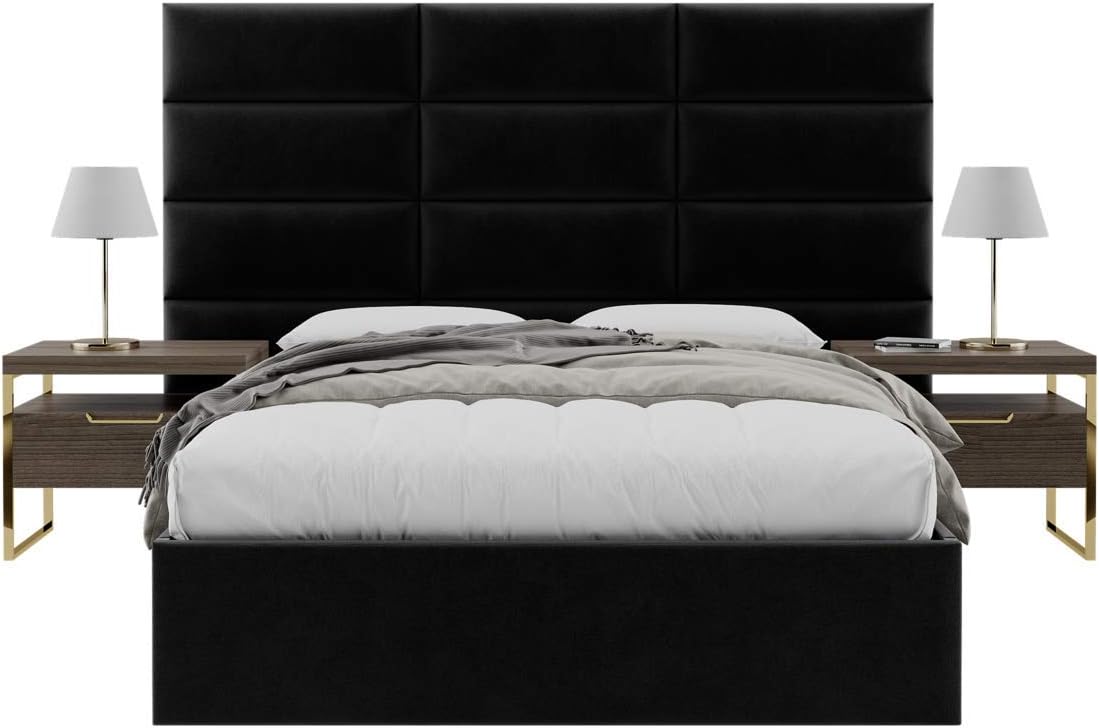 Vänt Upholstered Wall Mounted Headboard Panels -Catherine Layout - 90' X 46'-Configuration of 12 Individual Panels - Recommended for Queen-Full - Velvet/Black