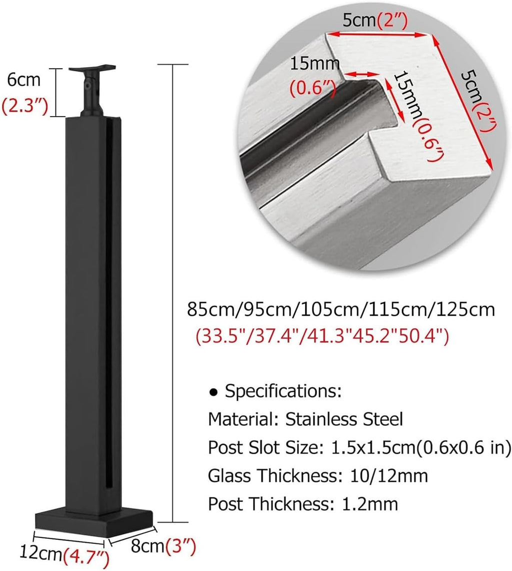 Black Glass Railing Post，Stainless Steel Glass Fence Pole for Balcony Fencing/Glass Panels Post(Color : Corner Post, Size : 95cm/37.4 in) (Color : Mid Post, Size : Height-95cm/37.4in)