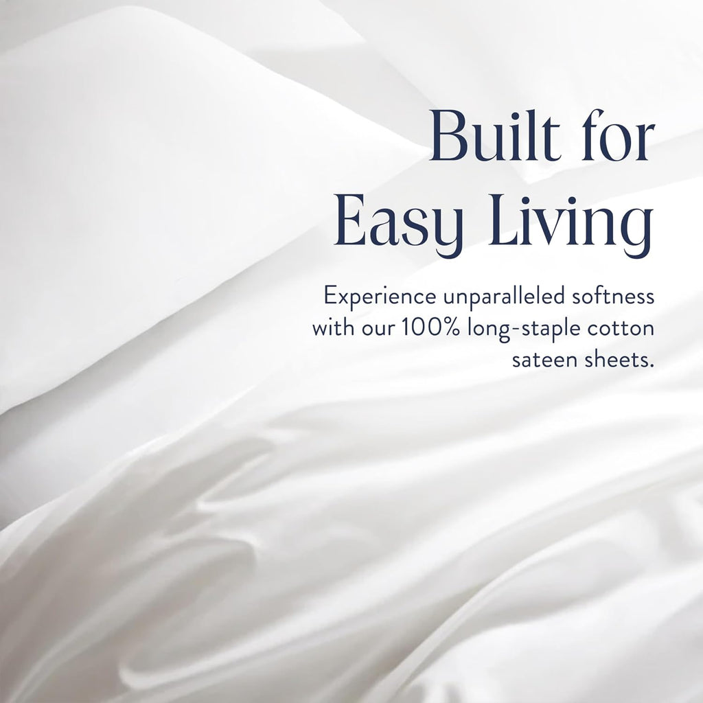 Brooklinen Luxury Sateen 4 Piece Sheet Set - 100% Cotton Bed Sheets, Soft & Durable Twin XL Sheets Set in White, Oeko-TEX Certified Bedding Set, 1 Fitted Sheet, 1 Flat Sheet, 2 Pillowcases