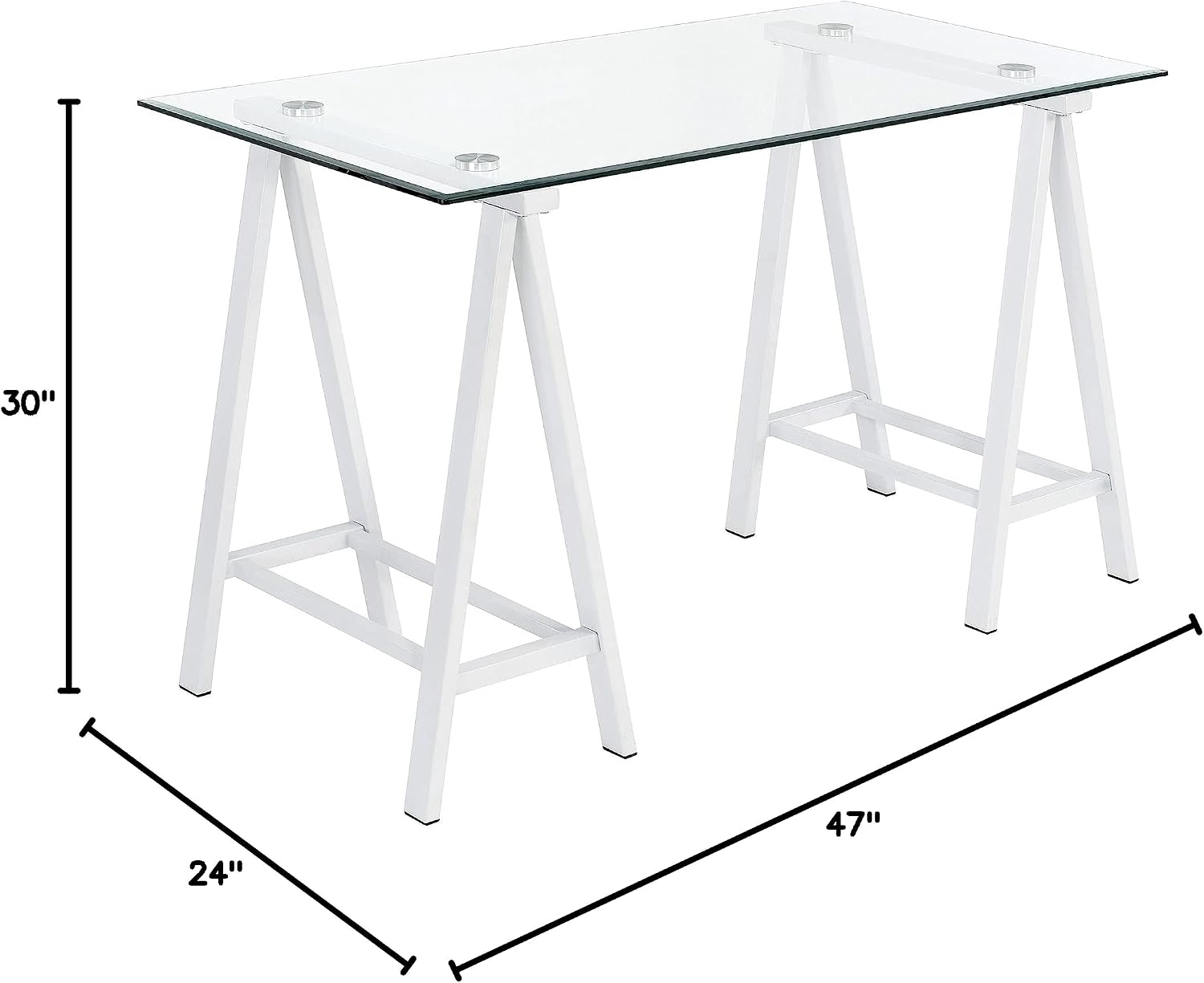 OSP Home Furnishings Middleton 47 Inch Desk with Clear Beveled Glass Top, White Base