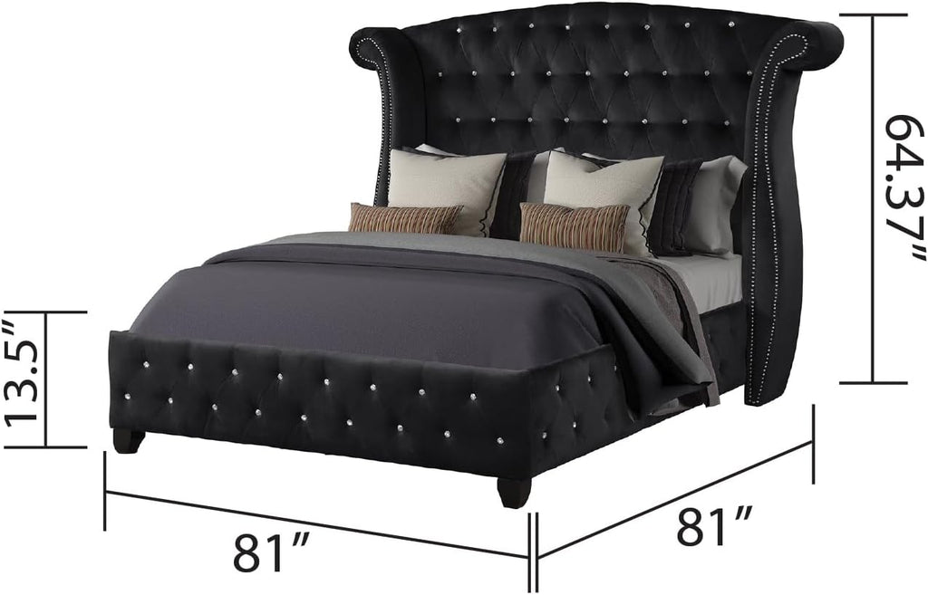 King 5 Pc Vanity Upholstery Bedroom Set Made with Wood in Black