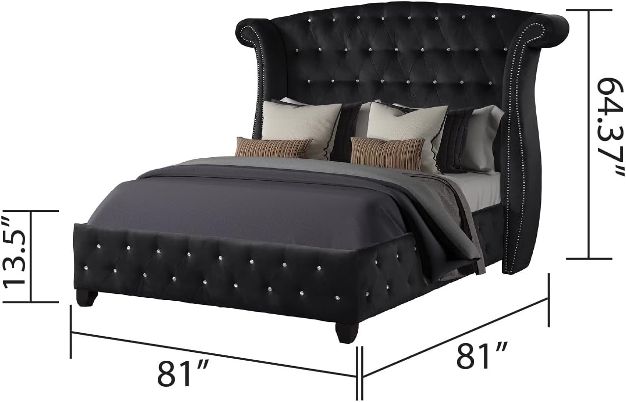 King 5 Pc Vanity Upholstery Bedroom Set Made with Wood in Black