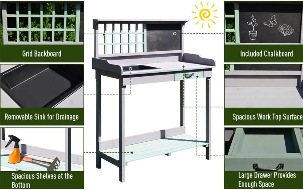 Planting Table Potting Bench with Storage Gardening Rustic Wooden Garden