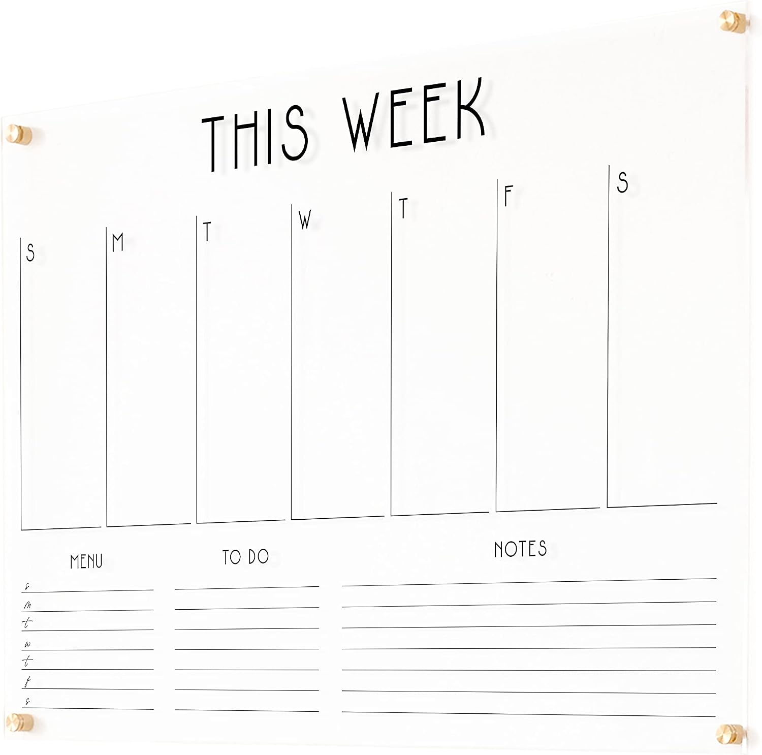 Personalized Acrylic Calendar for Wall Horizontal Weekly Calendar with 3 custom sections (38'Wx26'H, Champagne Gold Standoffs)