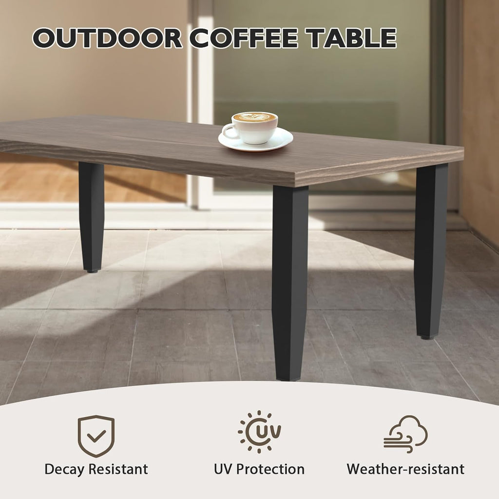 EAGLE PEAK Modern Outdoor Table, Patio Coffee Table with Wood Grain Top for Deck, Porch, Balcony, Garden