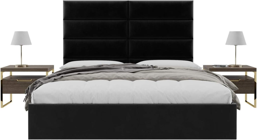 Vänt Upholstered Wall Mounted Velvet Headboard Panels - Midas Layout - 78' X 46'- Configuration of 8 Individual Panels - Recommended for King-Cal King - Velvet/Black