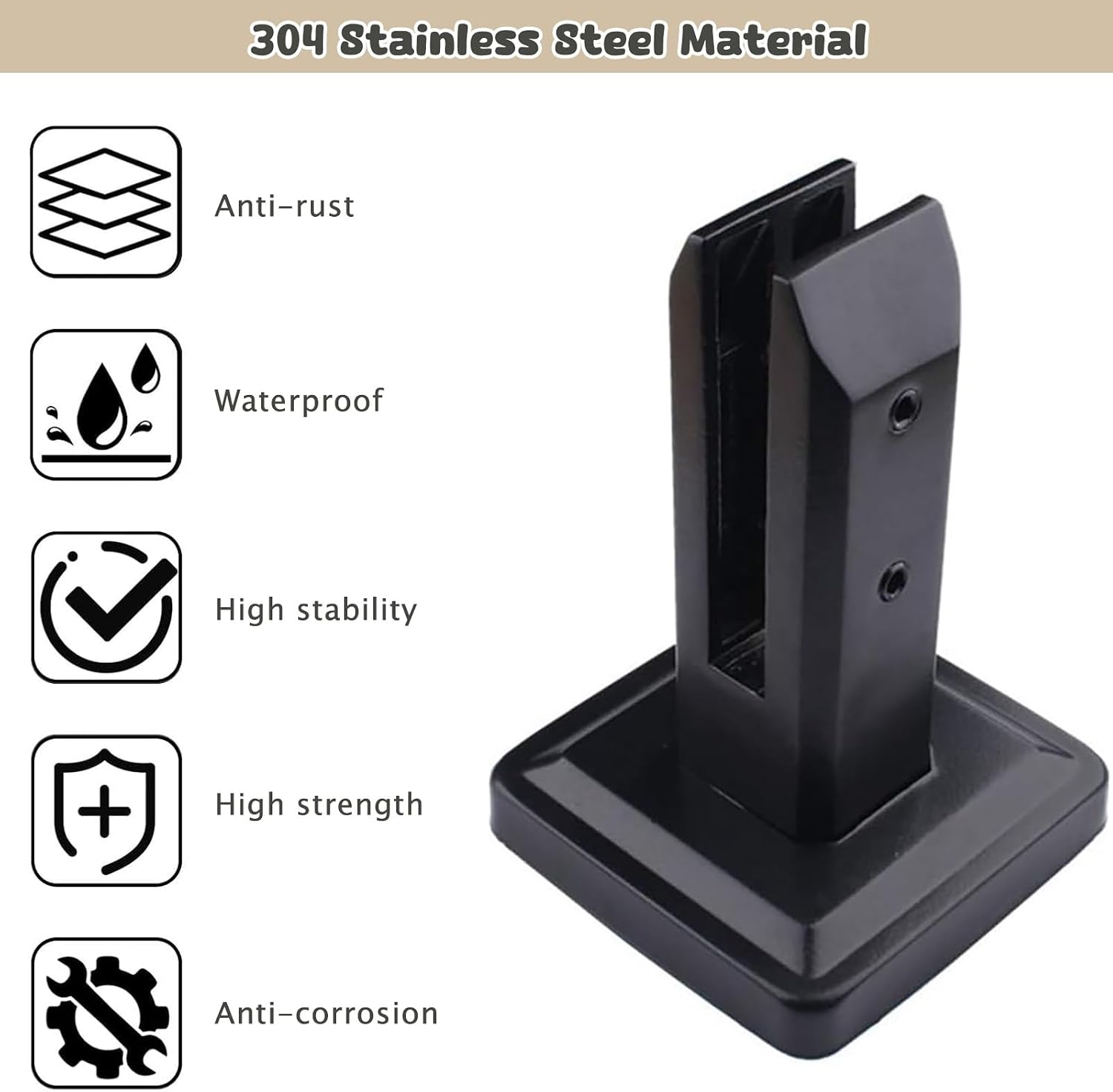 Black Glass Railing Hardware Floor Clamp Kit 10pack, Pool Fence Glass Railing Spigot Clamp, 304 Stainless Steel Glass Balustrade Panels Standoff(Frosted Black,H 20cm/7.9in)