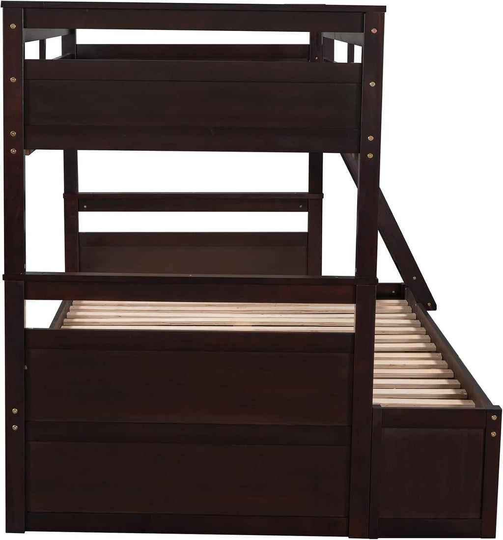 Merax Twin Over Full Bunk Bed, Wood Bunk Bed with Removable Ladders and Two Storage Drawers, Convertible into Two Individual Beds (Espresso)