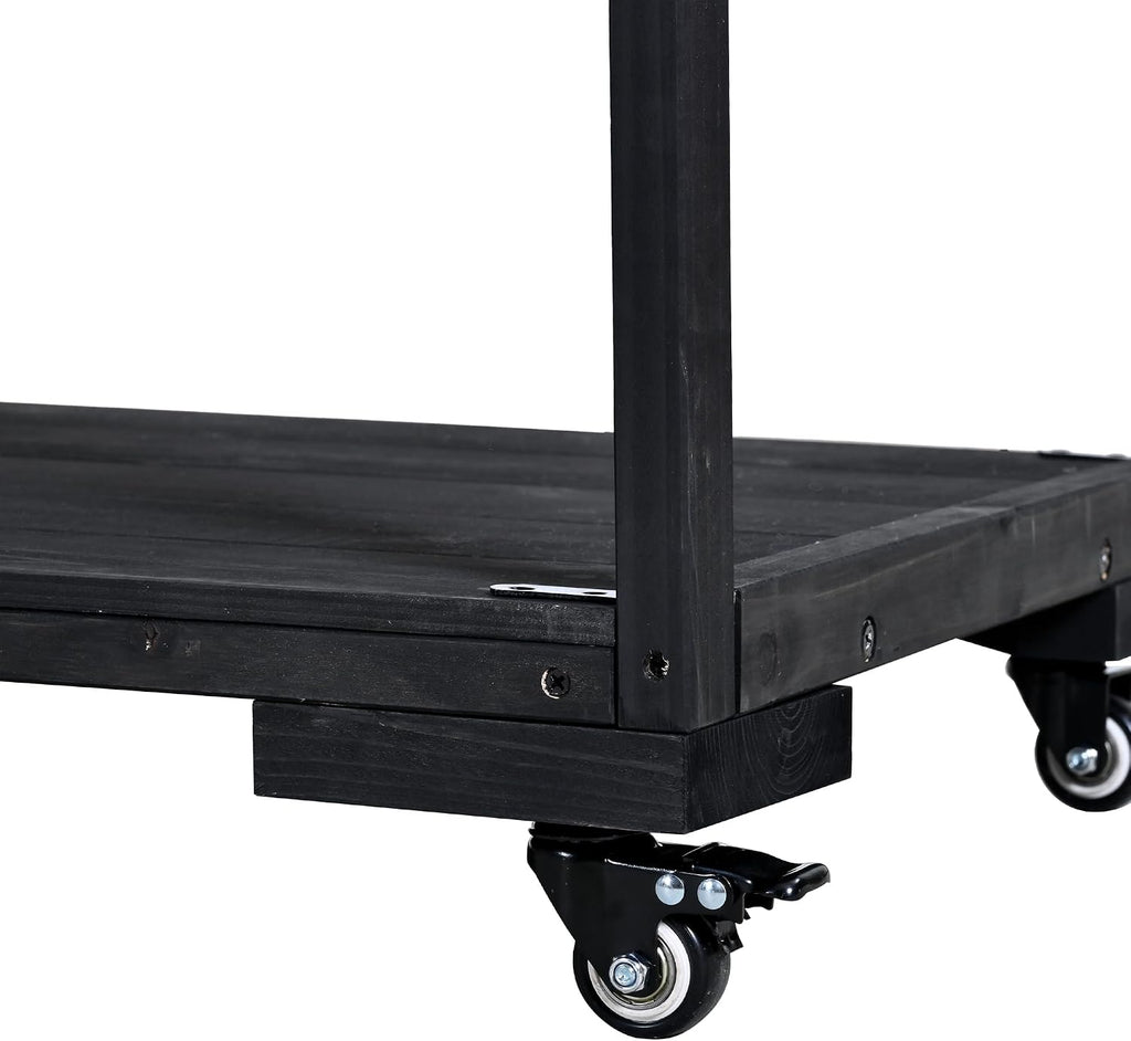 41.7'' Large Patio Rolling Kitchen Island,Solid Wood Kitchen Cart with Sink,Garden Potting Bench with Stainless Table Top,2 Movable Shelves and 1 Bottle Opener (Black-J)