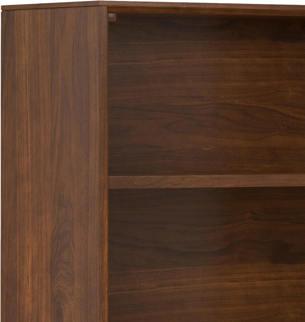 SIMPLIHOME Banting Bookcase - 66 inch Tall Solid Walnut Veneer and Metal Bookshelf, Industrial Storage for Living Room, Study Room or Office with Open Shelves and Metal Frame
