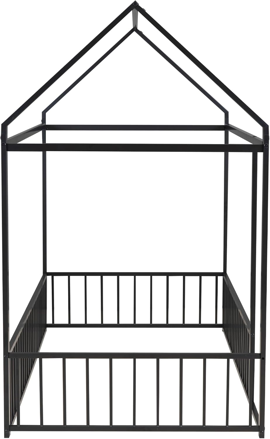 Bellemave Twin Size House Floor Montessori Bedframe with Rails and roof, Metal House Bed for Kids, Montessori Floor Beds for Kids, Black