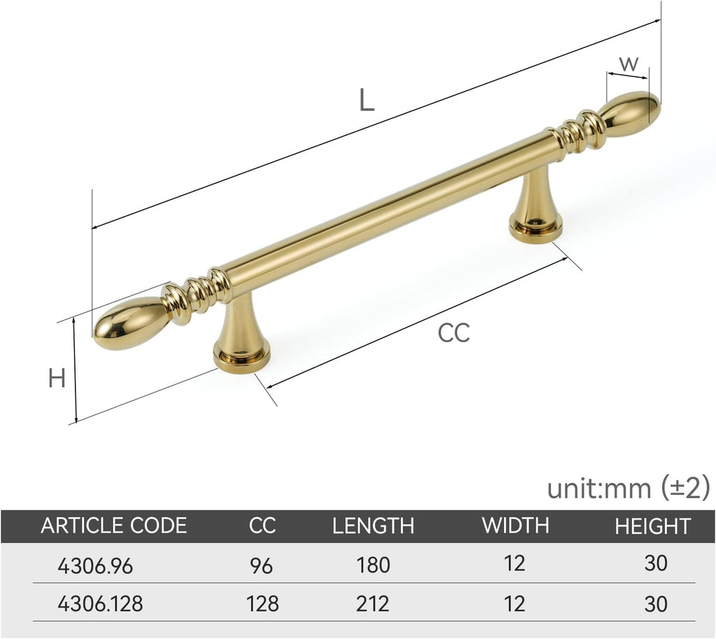 10 Pack Solid Brass Cabinet Pulls 3.78' Hole Center Drawer Pulls Gold Cabinet Handles for Cupboard Dresser Wardrobe Furniture and Bathroom Fixture