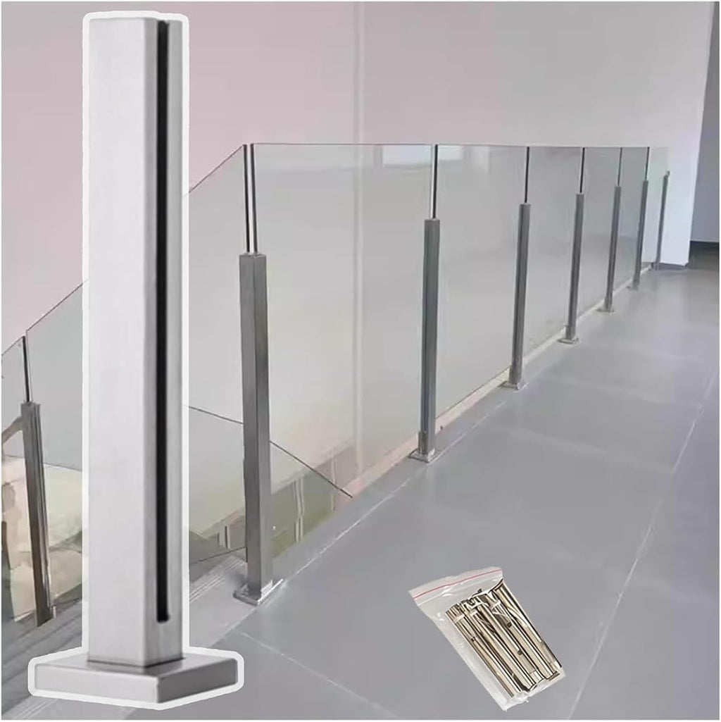 Silver Glass Balustrade Post End Middle Corner Post, 304 Stainless Steel Black Glass Railing Post with Spigot Slots & Sturdy Base for Steps, Balcony, Stairway, Deck, Patio Stairs(End Post,80cm/31.5in)