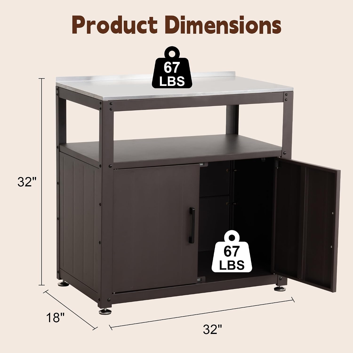 Feasto Heavy-Duty Potting Bench with Storage & Stainless Steel Top | Outdoor Garden Work Table with 200lb Capacity, Adjustable Shelf & Feet, Brown