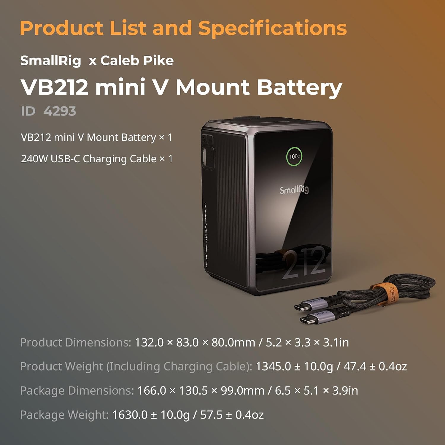 SMALLRIG V Mount Battery VB212, 212Wh / 14400mAh V Mount Battery with 140W Output, 2H Full Charge, with Dual USB-C, D-TAP, DC Port, Smart Digital Display for Video Light, Camera, Camcorder, Monitor