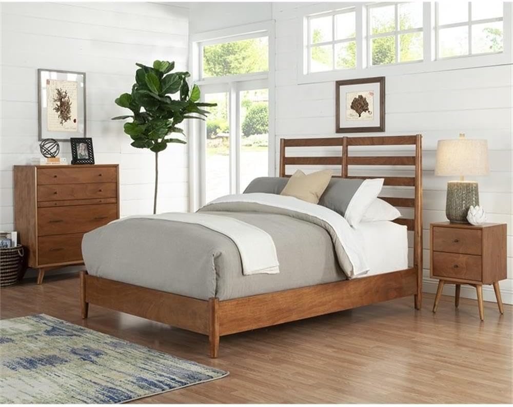 Home Square 2 Piece Set with Full Wood Bed and 2-Drawer Nightstand in Acorn