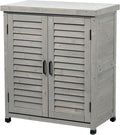 Outdoor Tool Storage Cabinet, Potting Bench with Storage Cabinet, Small Weather-Resistant Potting Table with Metal Table Top for Garden Backyard Patio, Gray