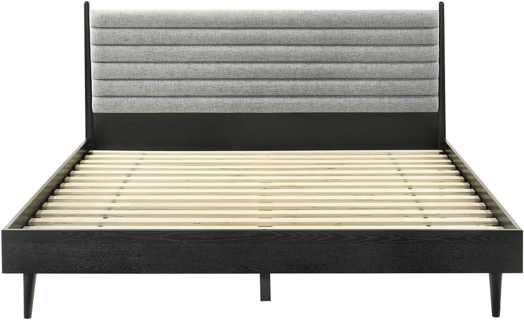 HomeStock King Bedroom Set Wood 3 Piece - Black Finish Bed Nightstands Modern Style