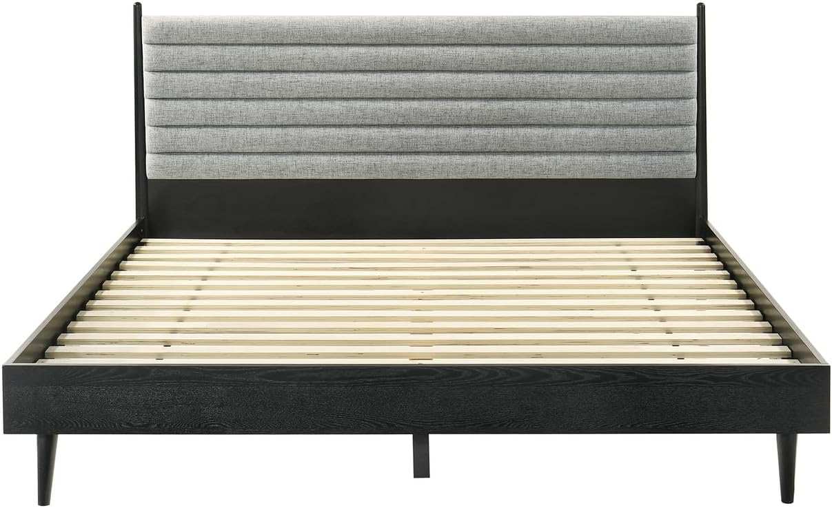 HomeStock King Bedroom Set Wood 3 Piece - Black Finish Bed Nightstands Modern Style