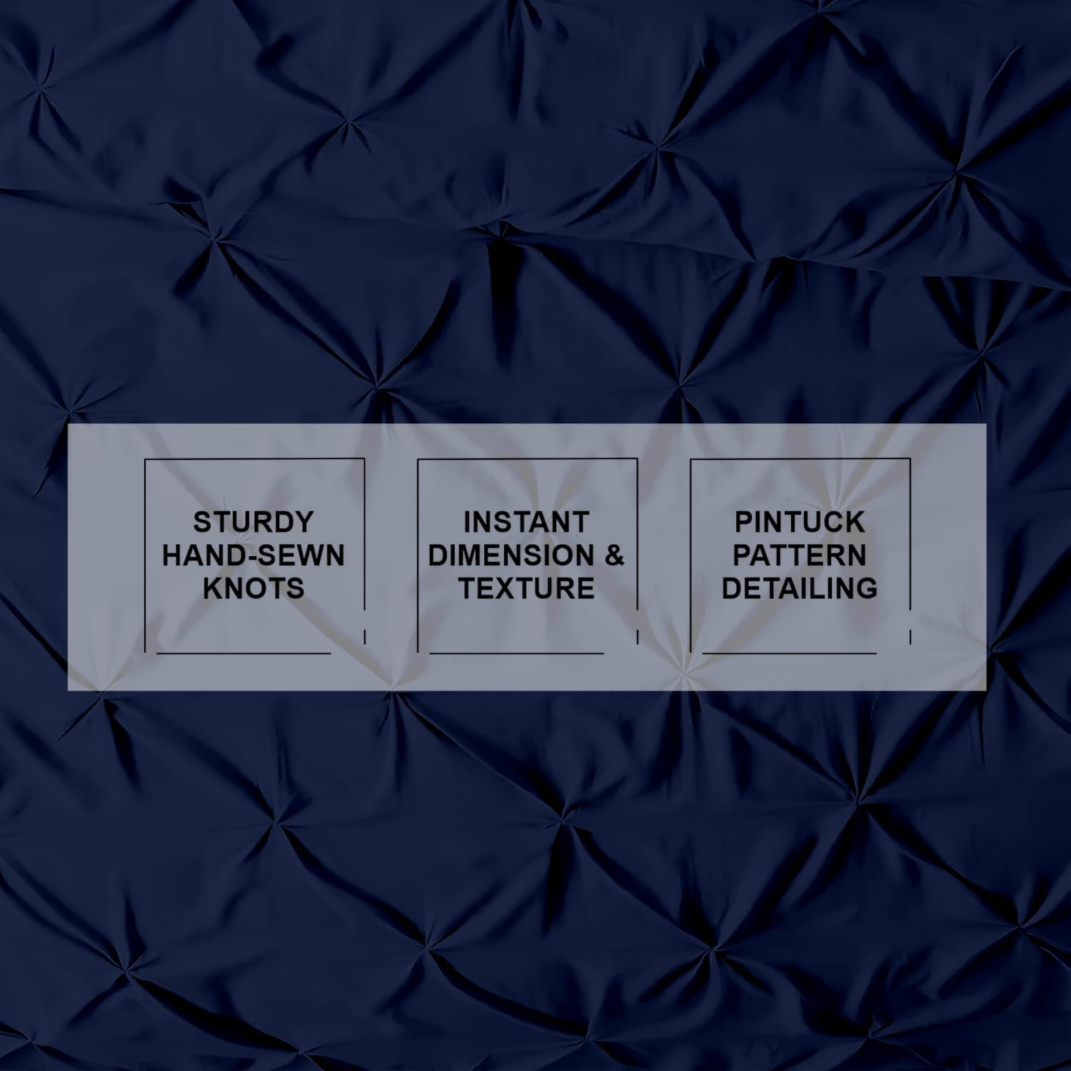 Kotton Culture 120'x 120' 3 Pc Super King Plus Pinch Pleated - Pintuck Duvet Cover Set - 100% Egyptian Cotton 1000 TC - Zipper Closure & 7 Internal Ties- Fits Extra Large King Inserts - Navy Blue