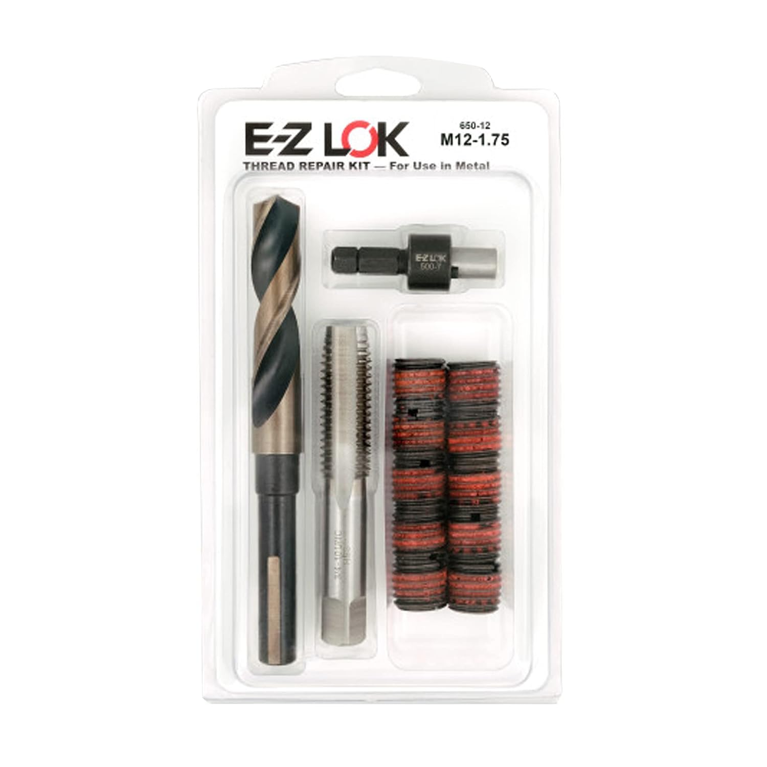 E-Z LOK EZ-650-12 Thread Repair Kit for Metal Carbon Steel Threaded Inserts M12-1.75 and Installation Tools