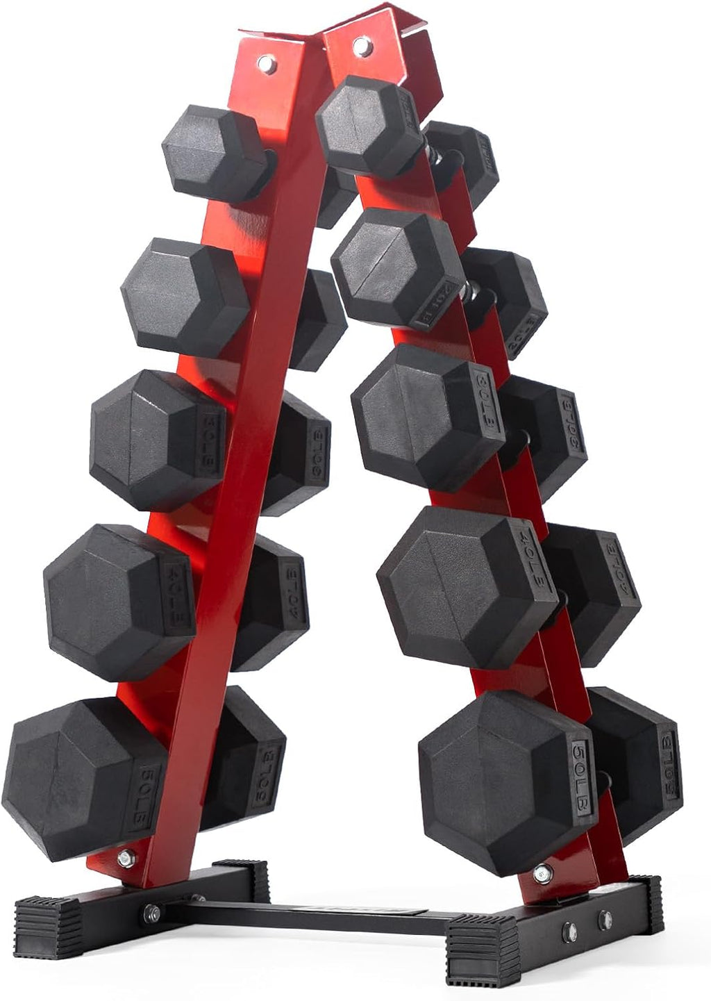 RitFit Rubber Coated Hex Dumbbell Set with Rack, 5-780LB for Home Gym Strength Training, Anti-Slip Knurled Handle, Hexagon Anti-Roll, Heavy-Duty Storage Rack
