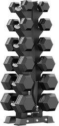 PAPABABE Hex Dumbbell Sets with Rack, 100-600lb Rubber Coated Dumbbell Weight Set and Storage Rack, Multiple Options Hand Weights for Strength Training