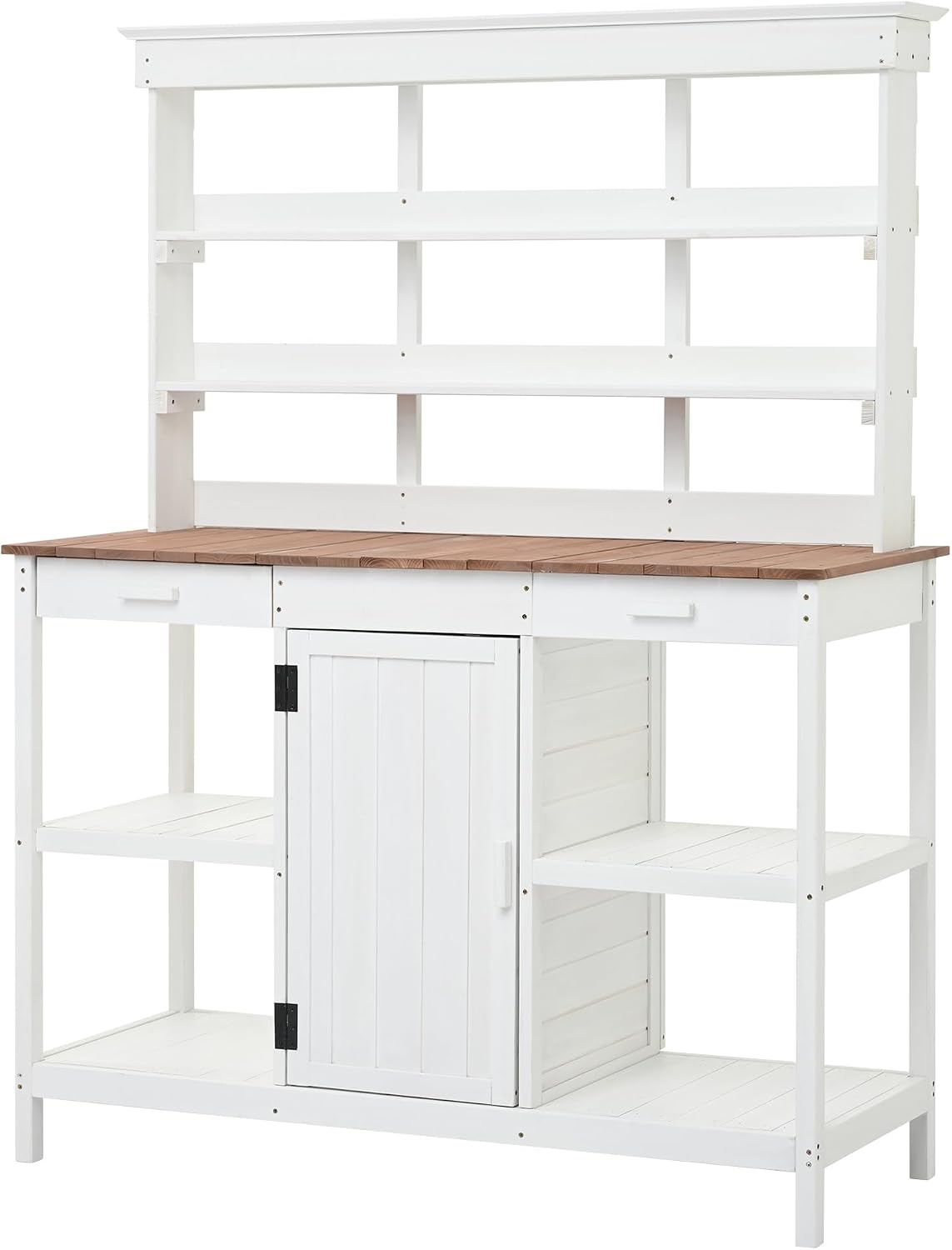 Wooden Potting Bench: 66' Large Outdoor Farmhouse Table with Drawers & Cabinet—Garden Workstation for Backyard, Mudroom, Gardening Enthusiasts