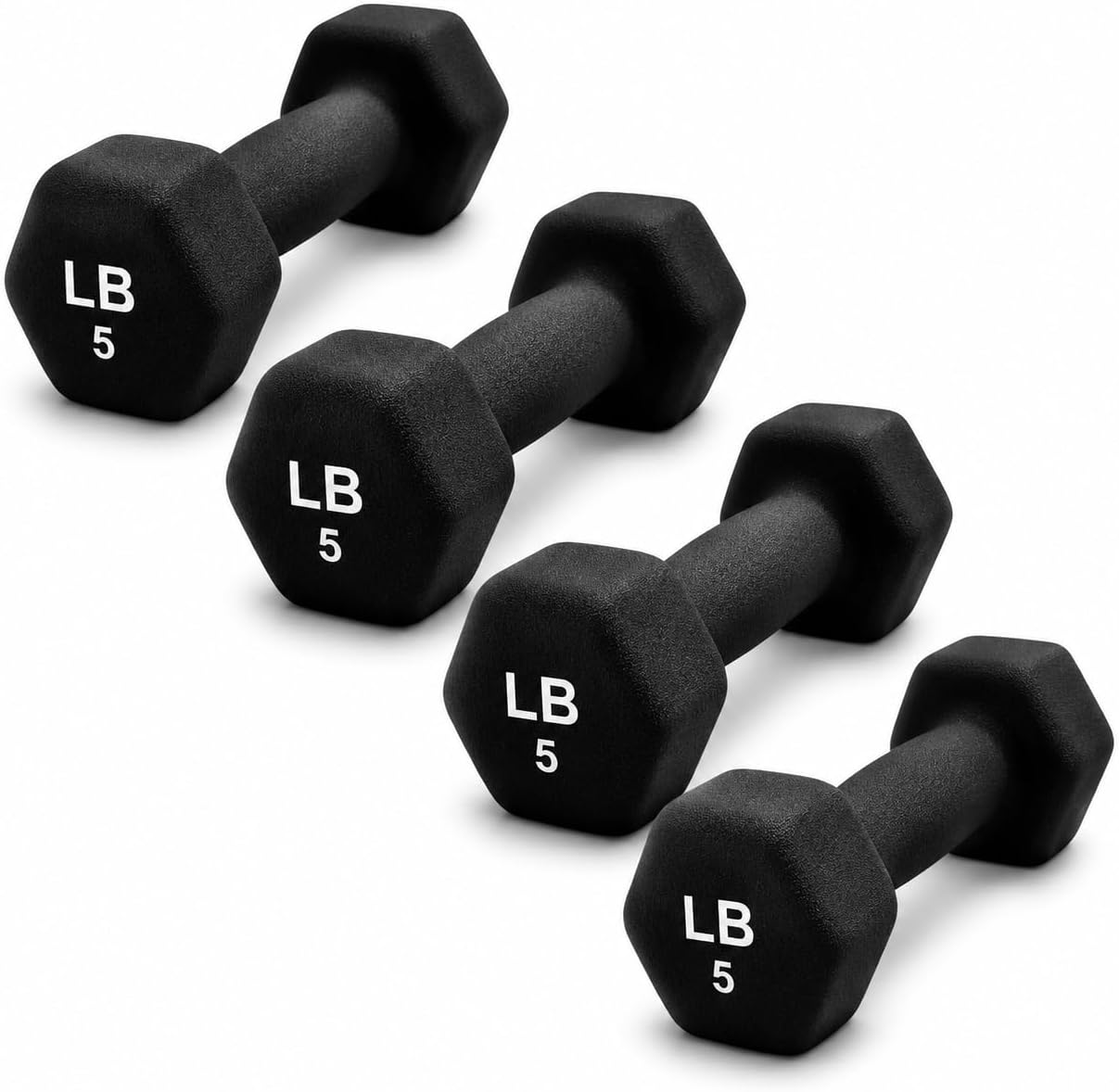 Neoprene Hexagon Dumbbells with Cast Ergo Handle (1 to 15lbs Pack of 1, 2, 4) | Durable Anti-Slip Exercise & Fitness Strength Training Free Weights for Home Gym | Black | For Men & Women