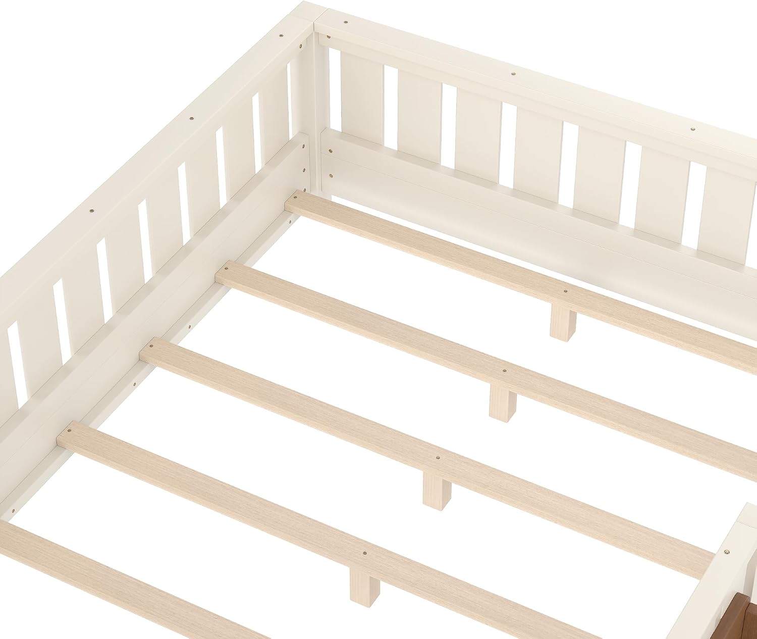 Bellemave Full Size Floor Bed with Slats and Safety Guardrail, Beige
