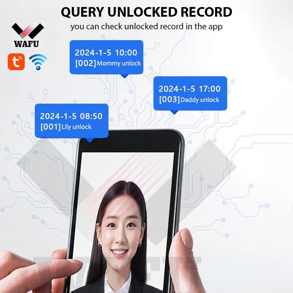 Smart Lock with 120° Wide-Angle Camera and Smart Doorbell Keyless Entry Door Lock Handle Aluminum Alloy Biometric Door Lock TY App Remote Operation WiFi for 35-60mm Office Home Bedroom Door